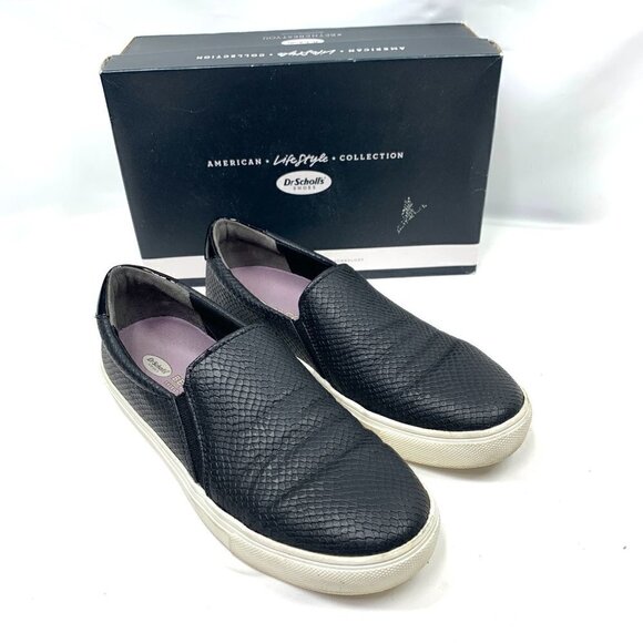 Dr Scholl's Nova Low Top Slip On Sneakers In Black Faux Leather Blend Sz 8.5 IOB - Picture 12 of 12